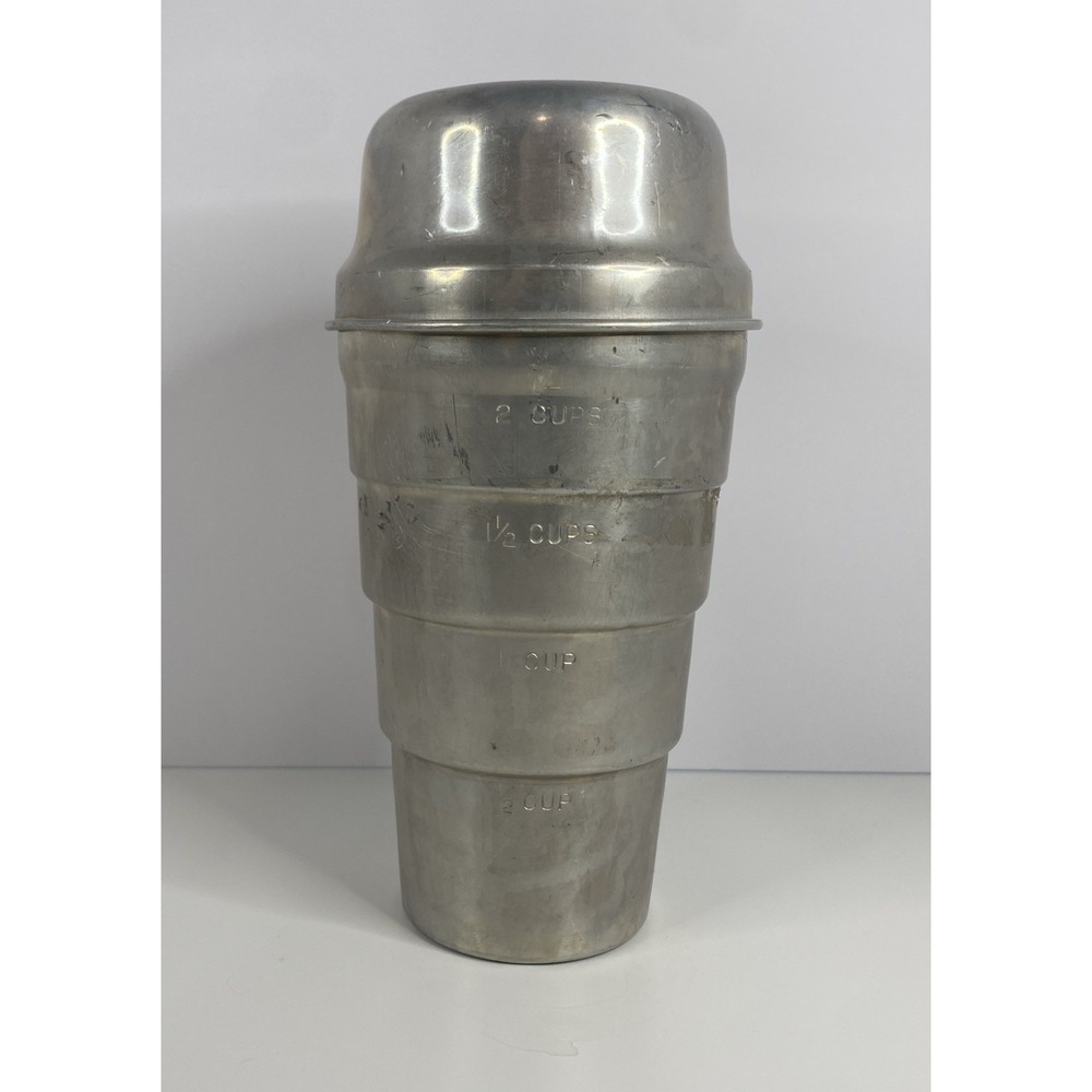 Aluminum Vintage Cocktail Shaker With Lid MCM  Has Measuring Marks 7" Tall